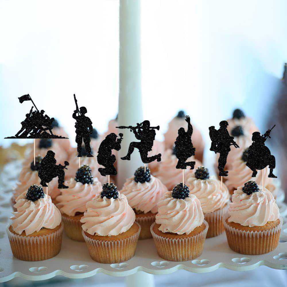 Decoraciones de Pastel Militar Yetxel - 12 Vasos de Papel Brillantes