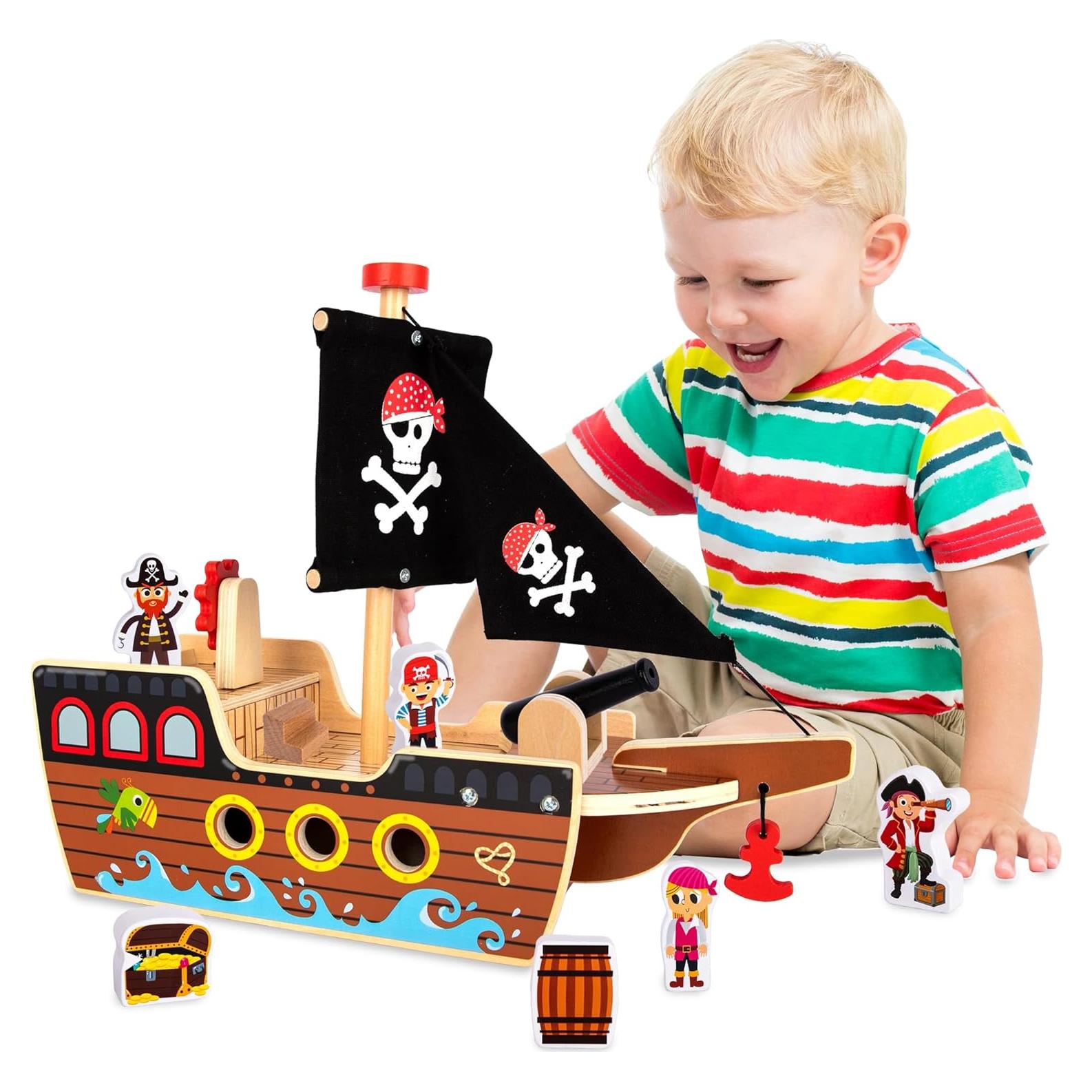 Juego de Barco Pirata de Madera ArtCreativity 40.6 cm - 4 Piratas