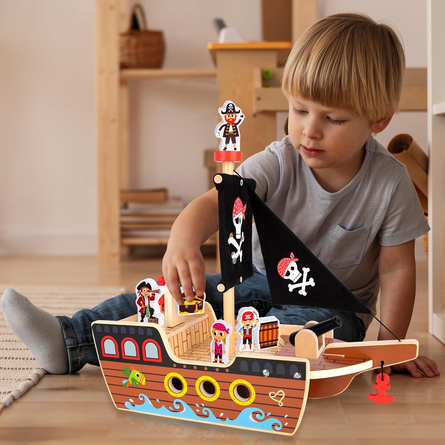 Juego de Barco Pirata de Madera ArtCreativity 40.6 cm - 4 Piratas
