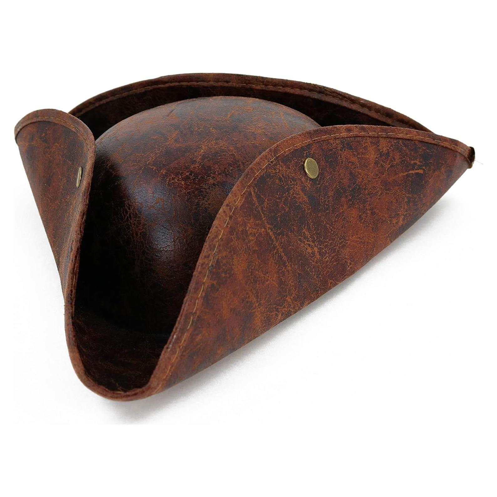 Sombrero Pirata Tricornio Skeleteen de Cuero Sintético Marrón