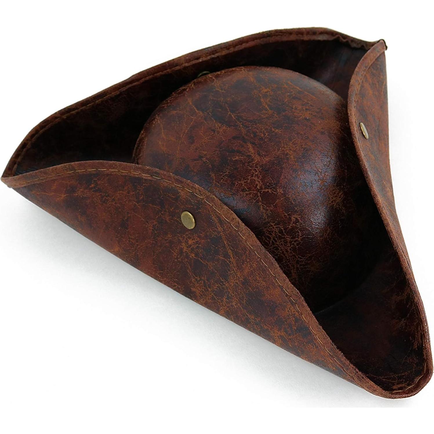 Sombrero Pirata Tricornio Skeleteen de Cuero Sintético Marrón