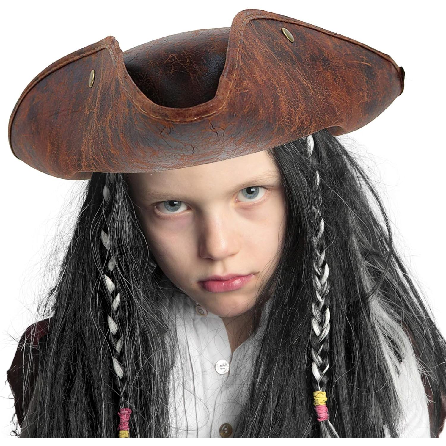 Sombrero Pirata Tricornio Skeleteen de Cuero Sintético Marrón