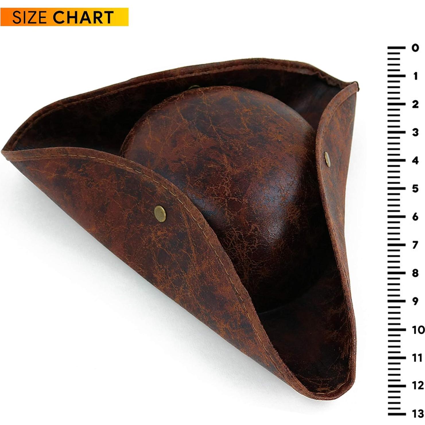 Sombrero Pirata Tricornio Skeleteen de Cuero Sintético Marrón