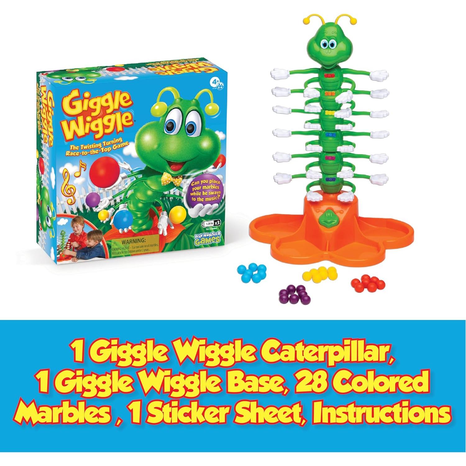 PlayMonster Giggle Wiggle Board Games for Kids, Hand-Eye Coordination, Preschool Games, The Twisting-Turning Race to Get Your Marbles to The Top Game, Ages 4+, Batteries Not Included
