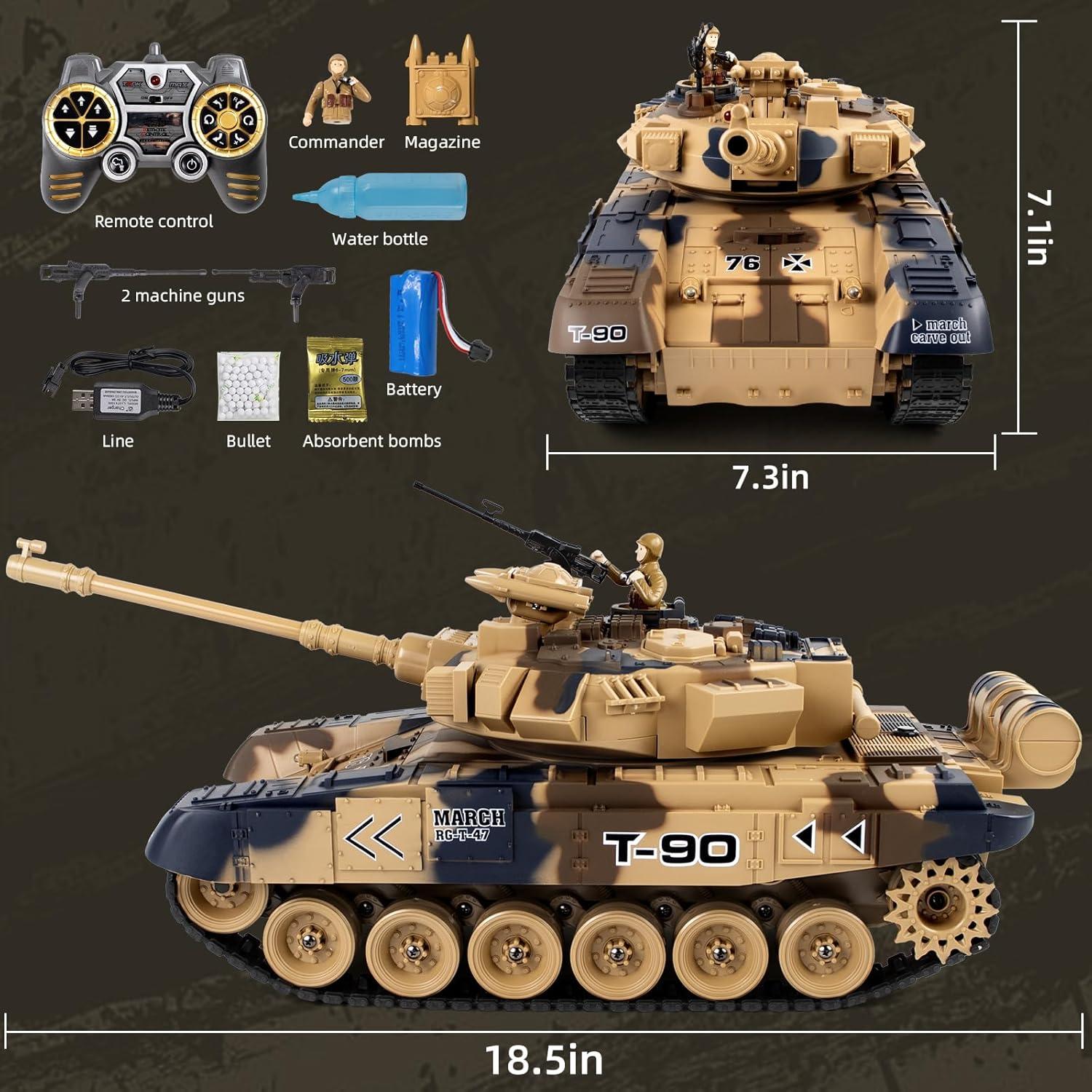 Tanque RC T-90 L-C-F 1:18 Control Remoto con Disparo y Humo