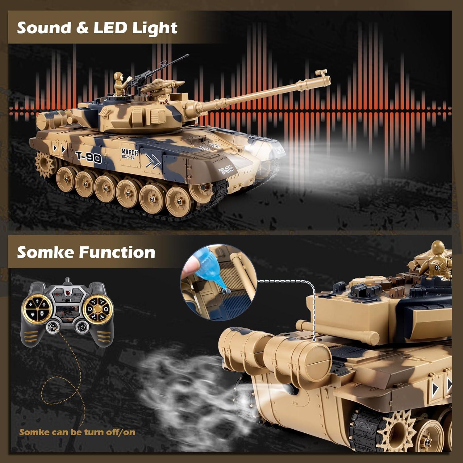 Tanque RC T-90 L-C-F 1:18 Control Remoto con Disparo y Humo