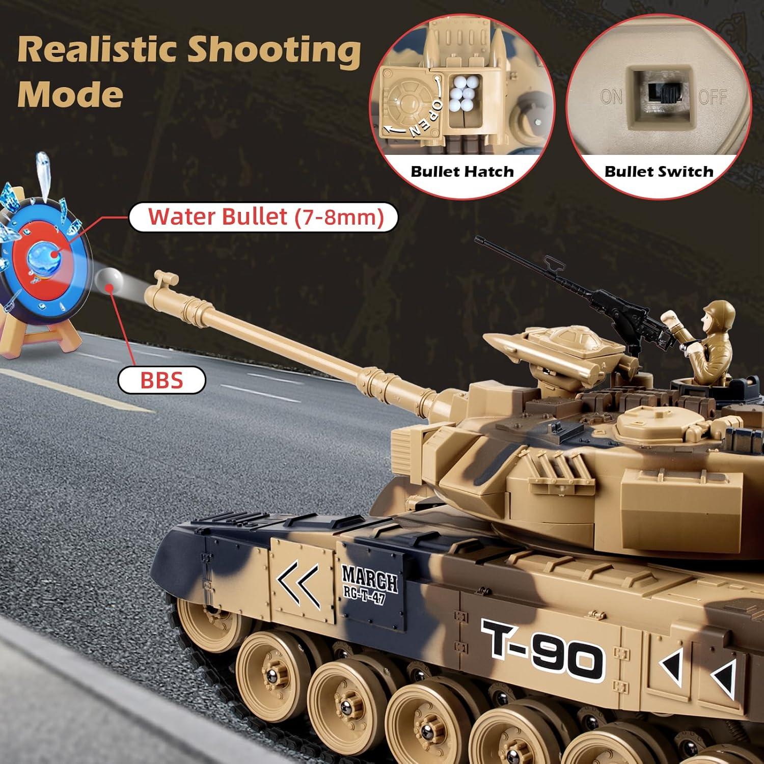 Tanque RC T-90 L-C-F 1:18 Control Remoto con Disparo y Humo