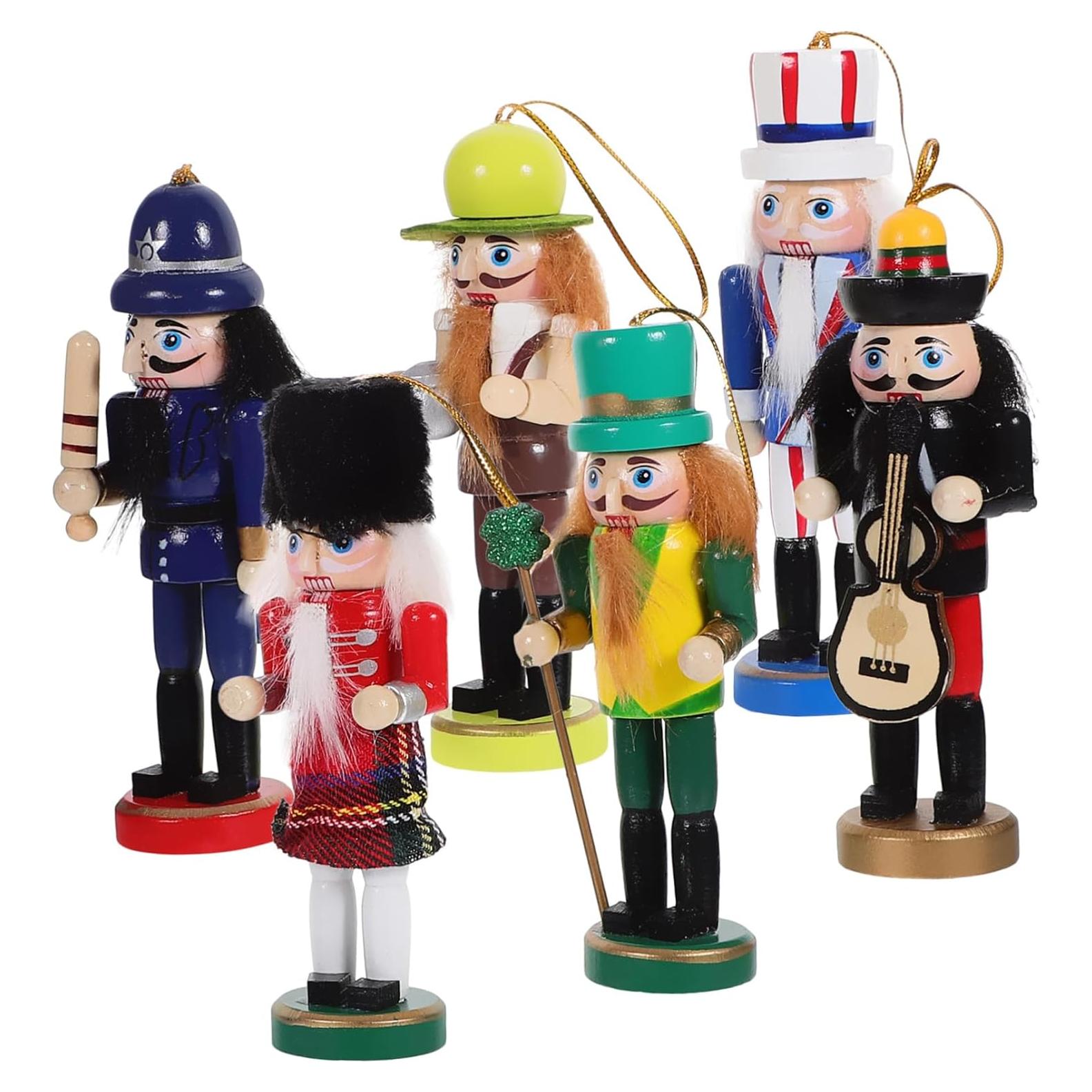 6 Adornos de Cascanueces de Madera para Navidad - Veemoon