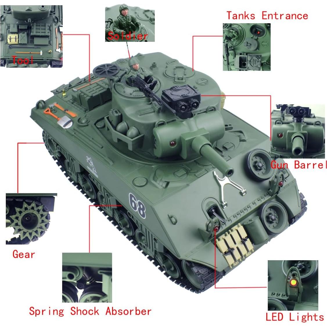 Tanque RC Fisca M4A3 15 Canales 2.4GHz Airsoft 3.08kg