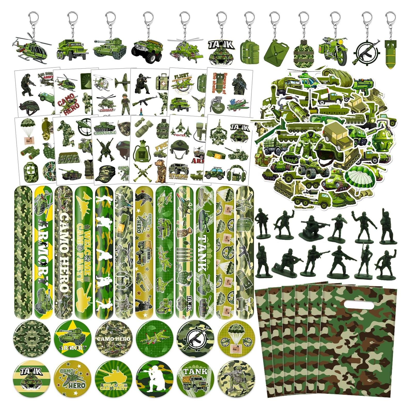 Kit Fiesta Ejército 122 Piezas - Stickers, Tatuajes, Pulseras