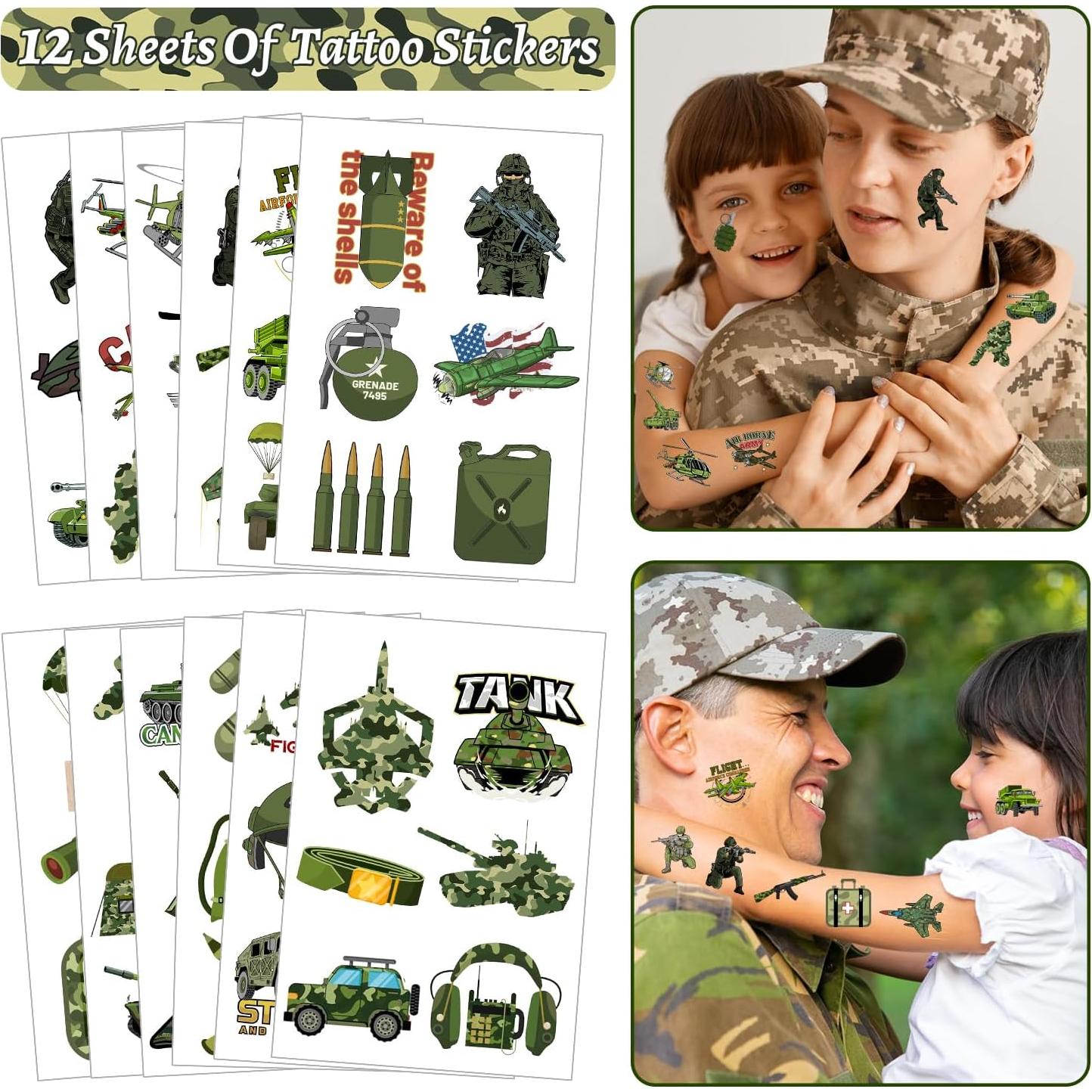 Kit Fiesta Ejército 122 Piezas - Stickers, Tatuajes, Pulseras