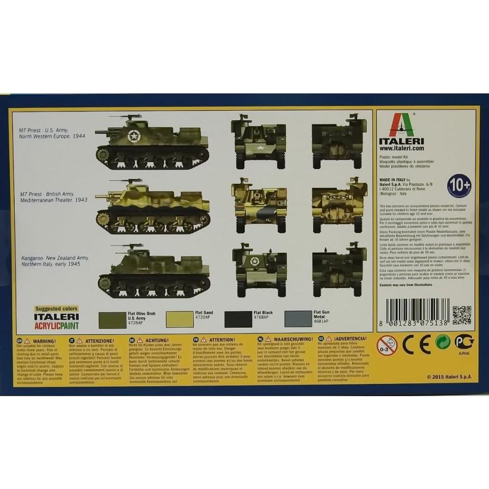 Modelo Italeri 1:72 US M7 Priest 105mm Tanque de Plástico