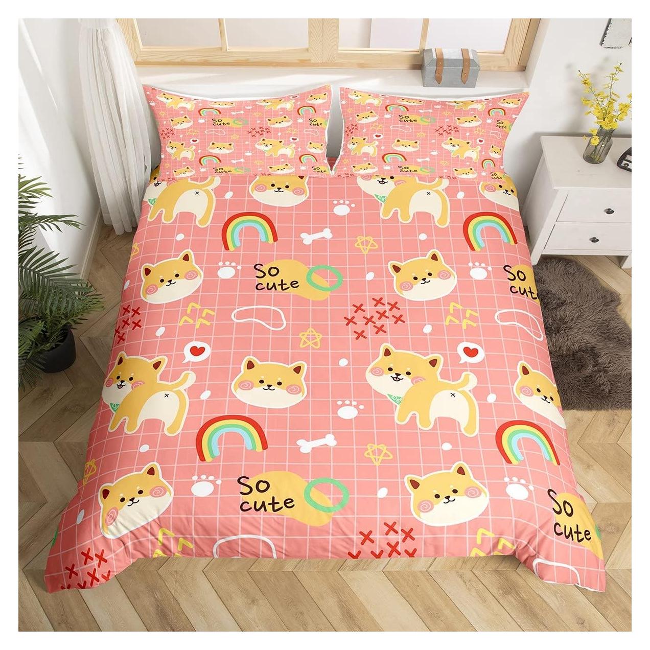 Juego de Ropa de Cama Queen Castle Fairy Corgi Kawaii