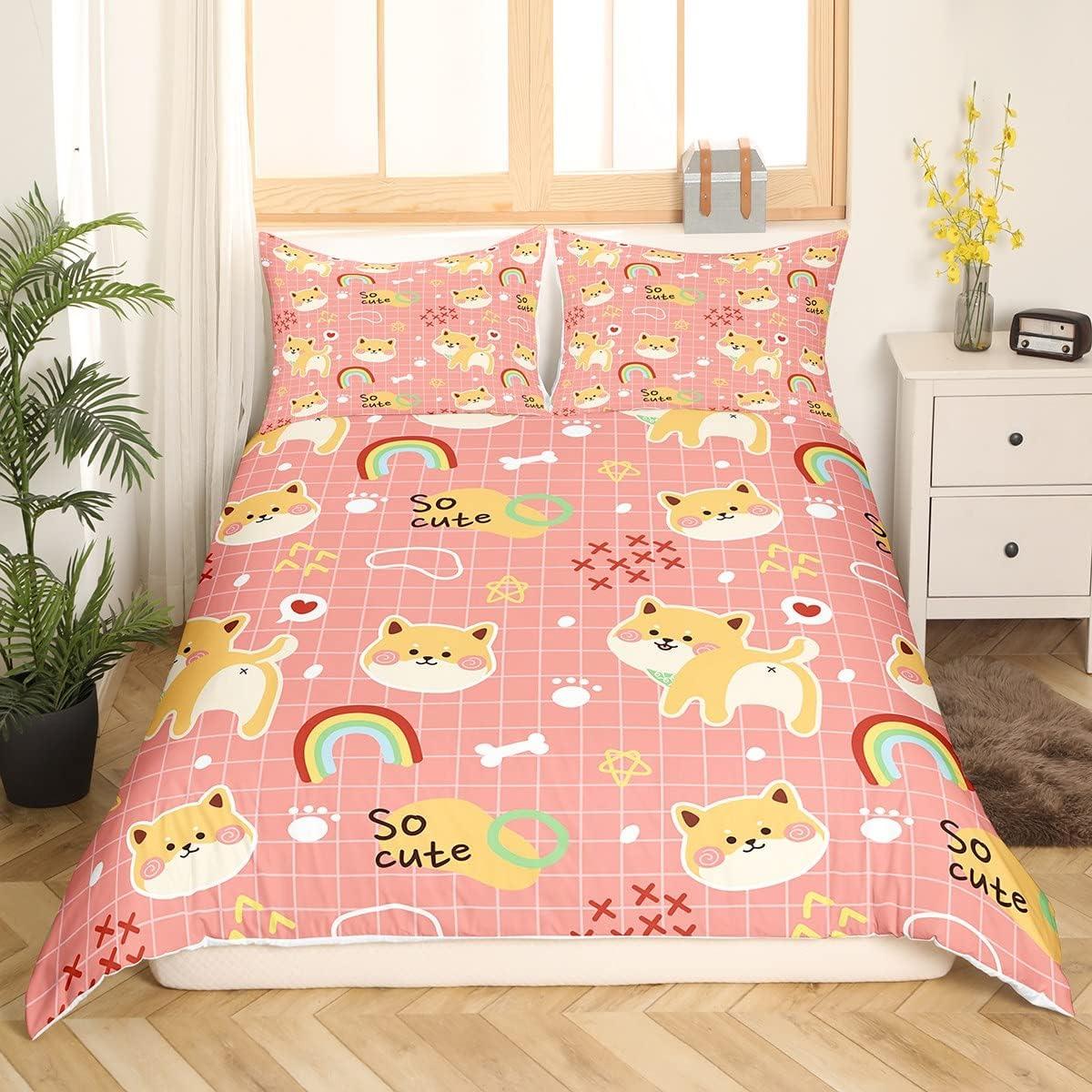 Juego de Ropa de Cama Queen Castle Fairy Corgi Kawaii