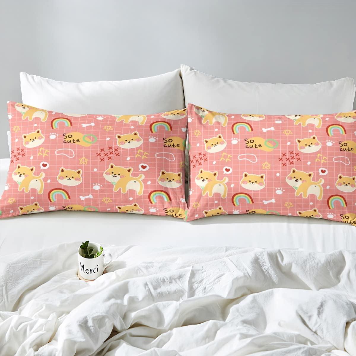 Juego de Ropa de Cama Queen Castle Fairy Corgi Kawaii