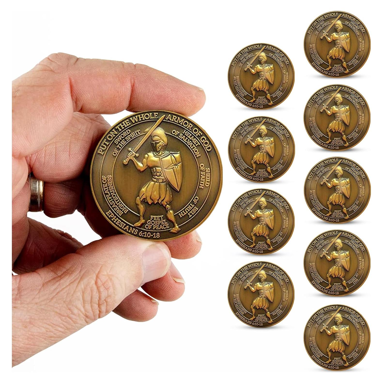 Monedas Desafío Armadura de Dios 10pc - Efesios 6:10 - 4.45 cm