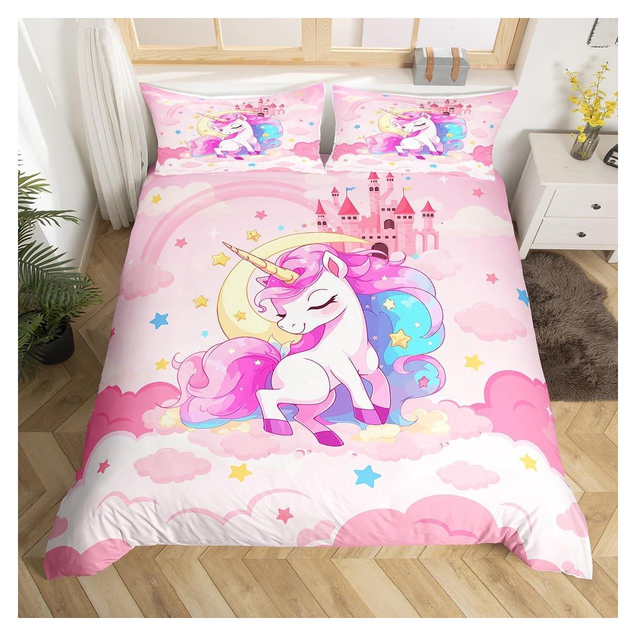 Juego de Ropa de Cama Queen Unicornio Castle Fairy