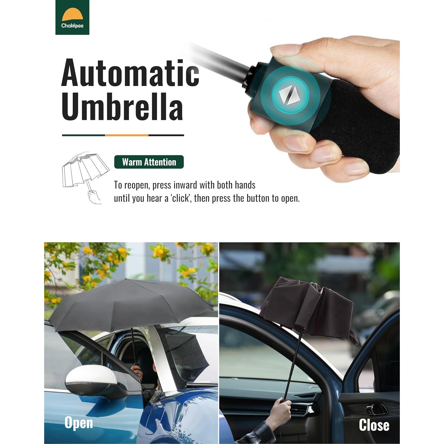 Paraguas Compacto Automático Resistente al Viento 210T Negro