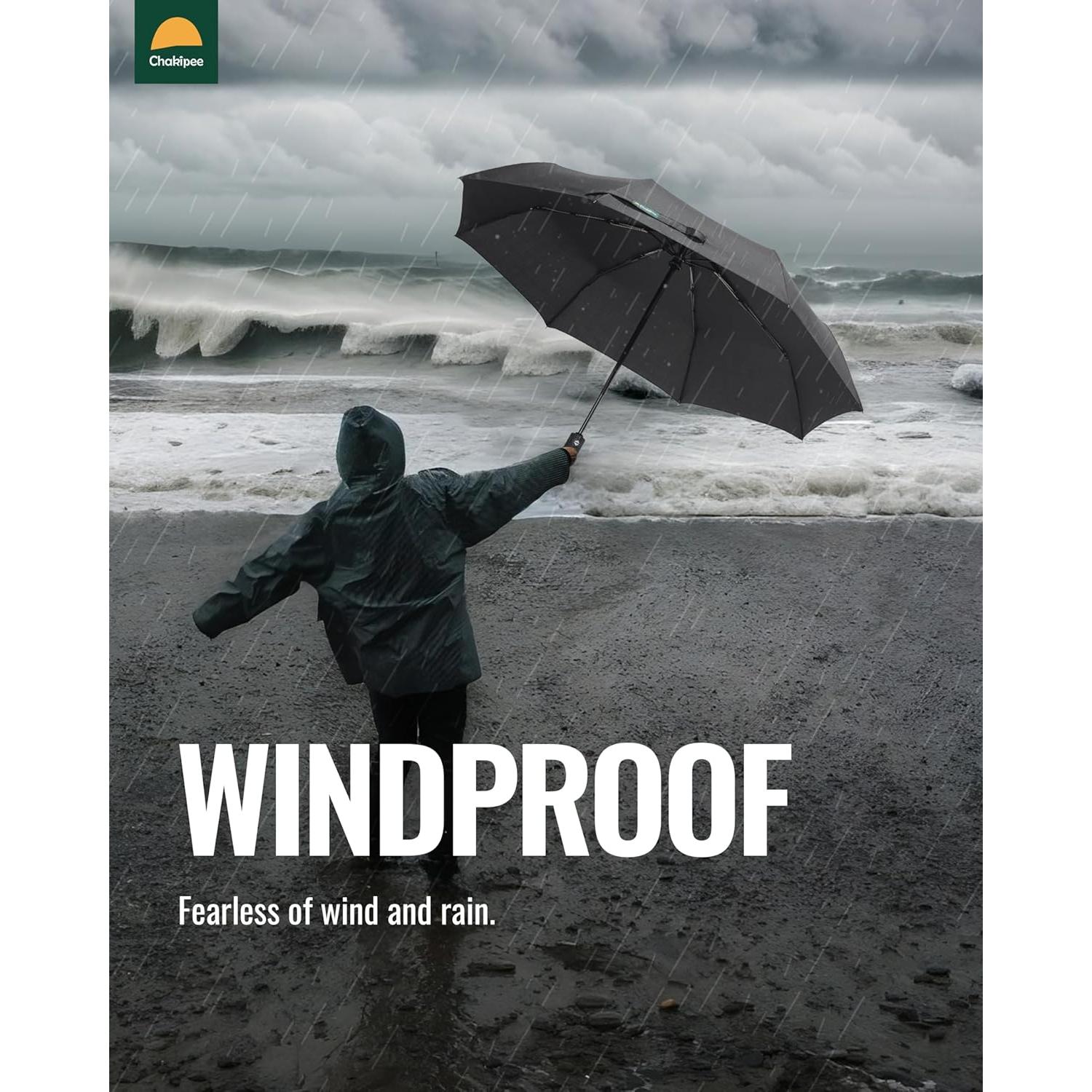 Paraguas Compacto Automático Resistente al Viento 210T Negro