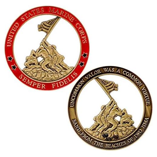 Marine Corps Iwo Jima USMC Challenge Coin with Actual Sands of Iwo Jima - Marine Corps Gifts Disabled Vet Owned Business - Iwo Jima Coin