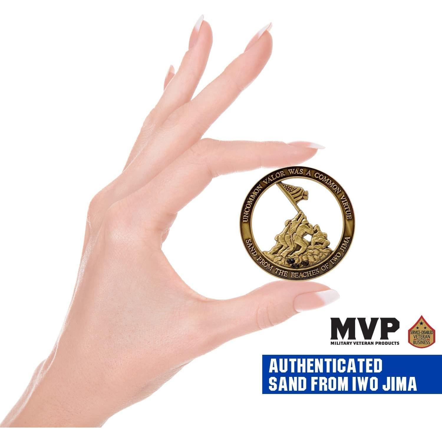 Marine Corps Iwo Jima USMC Challenge Coin with Actual Sands of Iwo Jima - Marine Corps Gifts Disabled Vet Owned Business - Iwo Jima Coin
