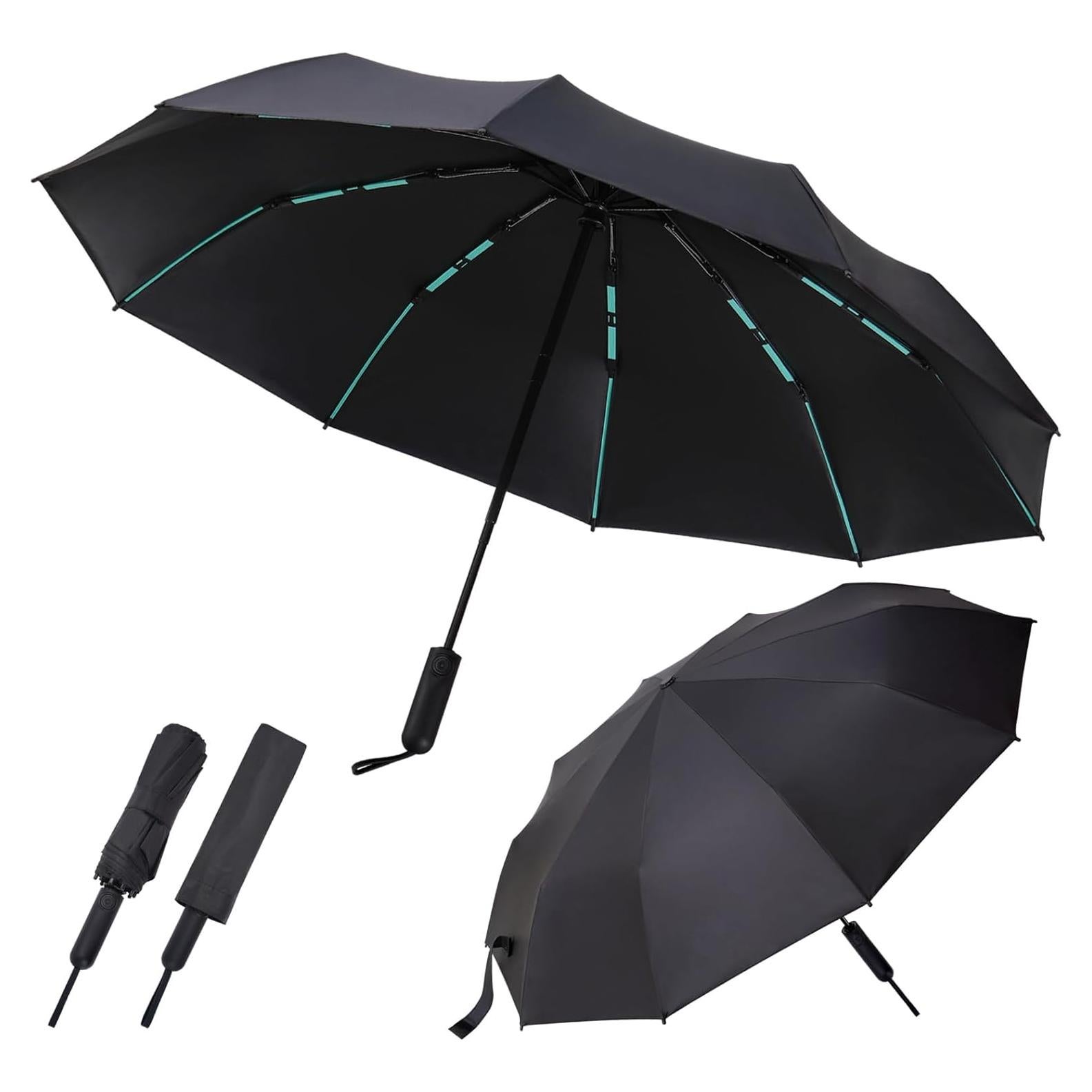 Paraguas Plegable Anti-UV Negro Auto Abrir/Cerrar Compacto