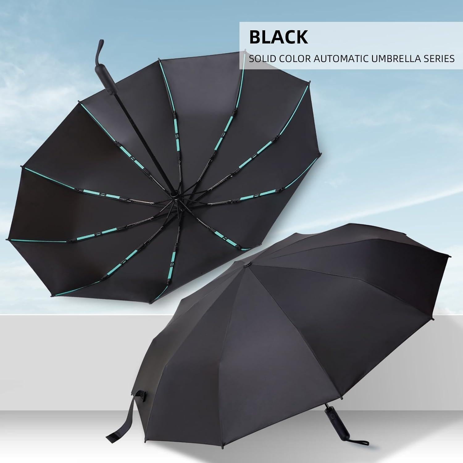 Paraguas Plegable Anti-UV Negro Auto Abrir/Cerrar Compacto