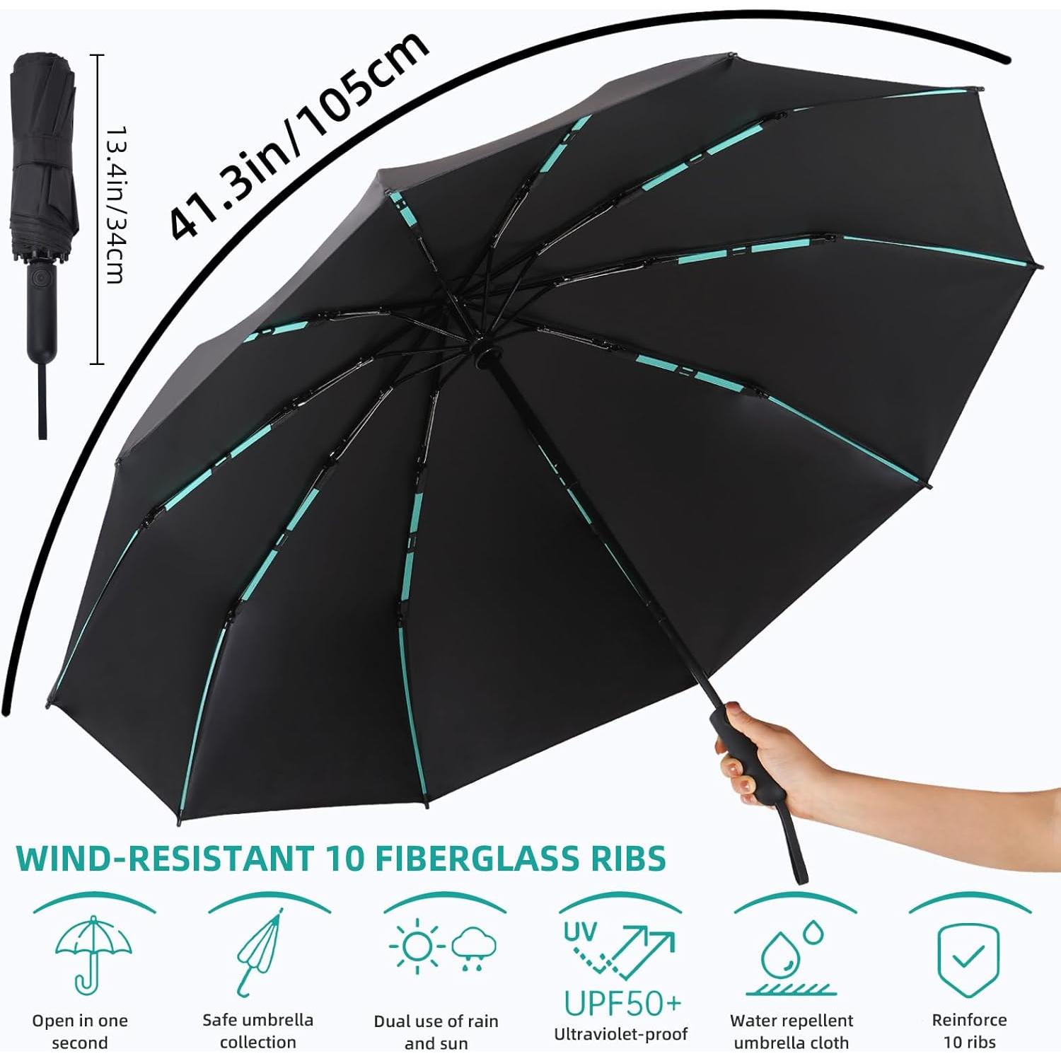 Paraguas Plegable Anti-UV Negro Auto Abrir/Cerrar Compacto