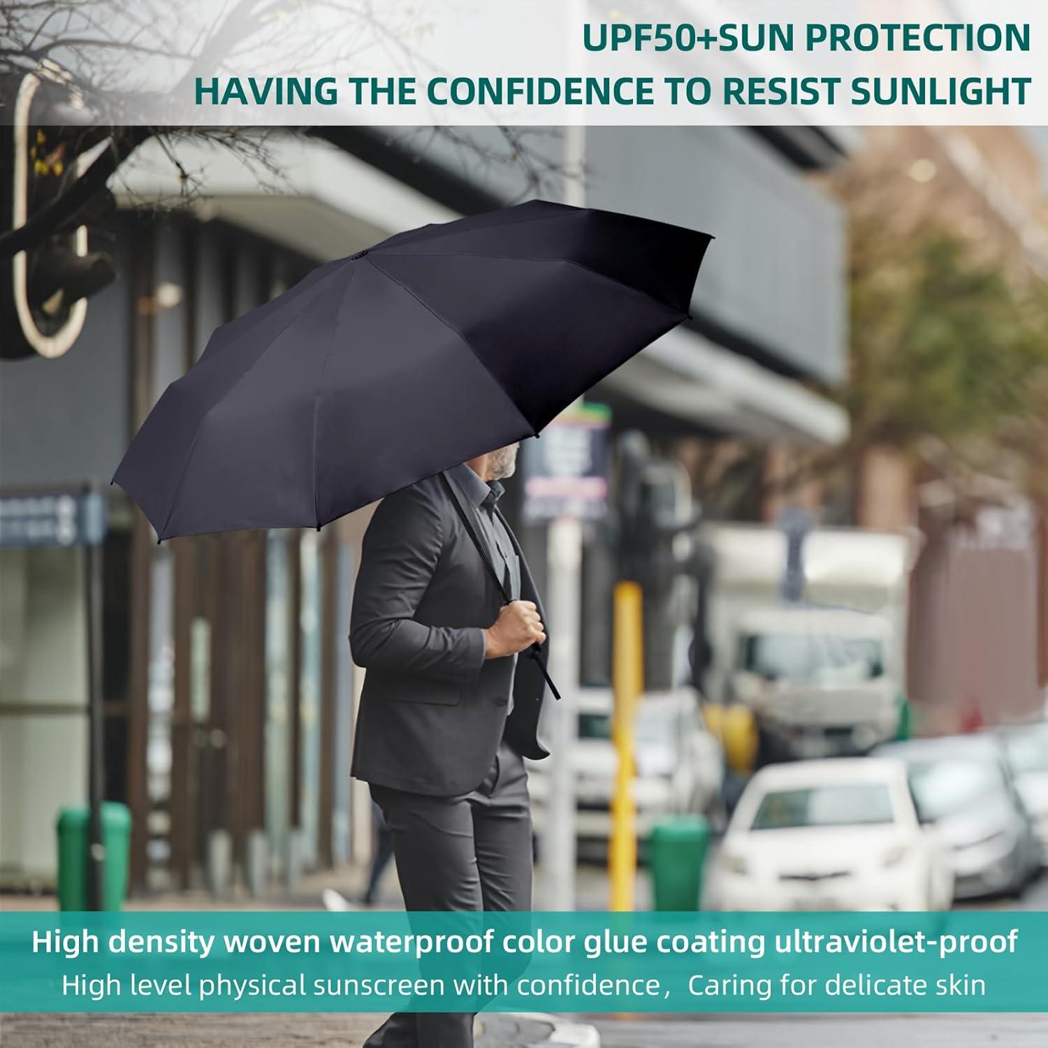 Paraguas Plegable Anti-UV Negro Auto Abrir/Cerrar Compacto