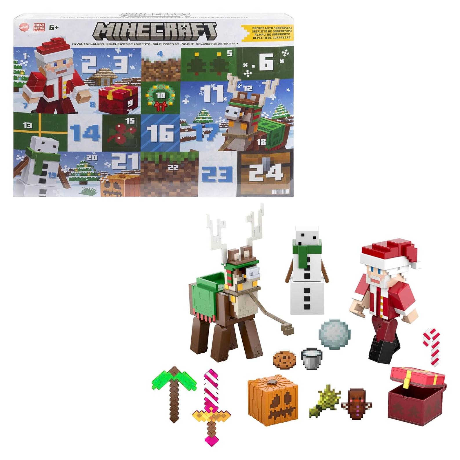 Calendario de Adviento Minecraft Mattel con 3 Figuras y 17 Accesorios