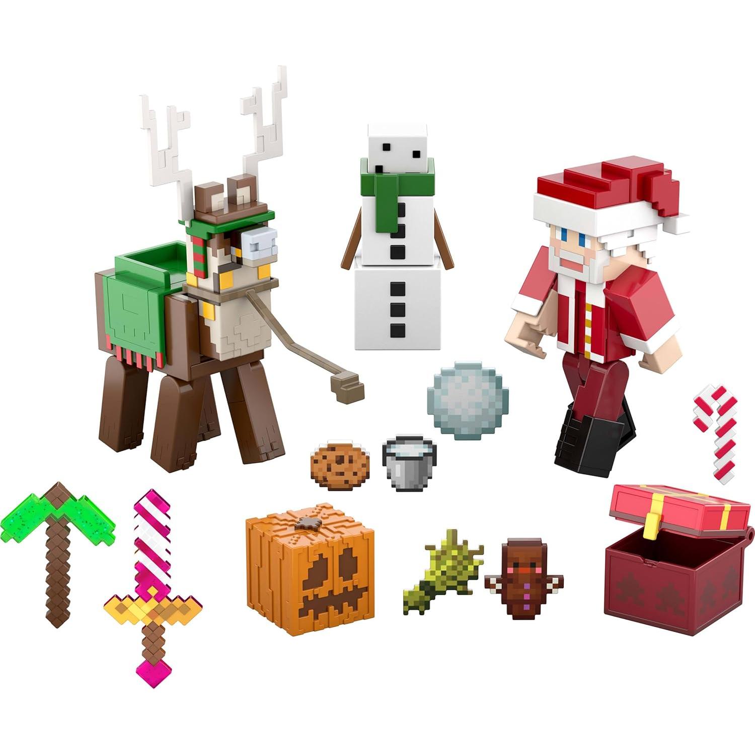 Calendario de Adviento Minecraft Mattel con 3 Figuras y 17 Accesorios