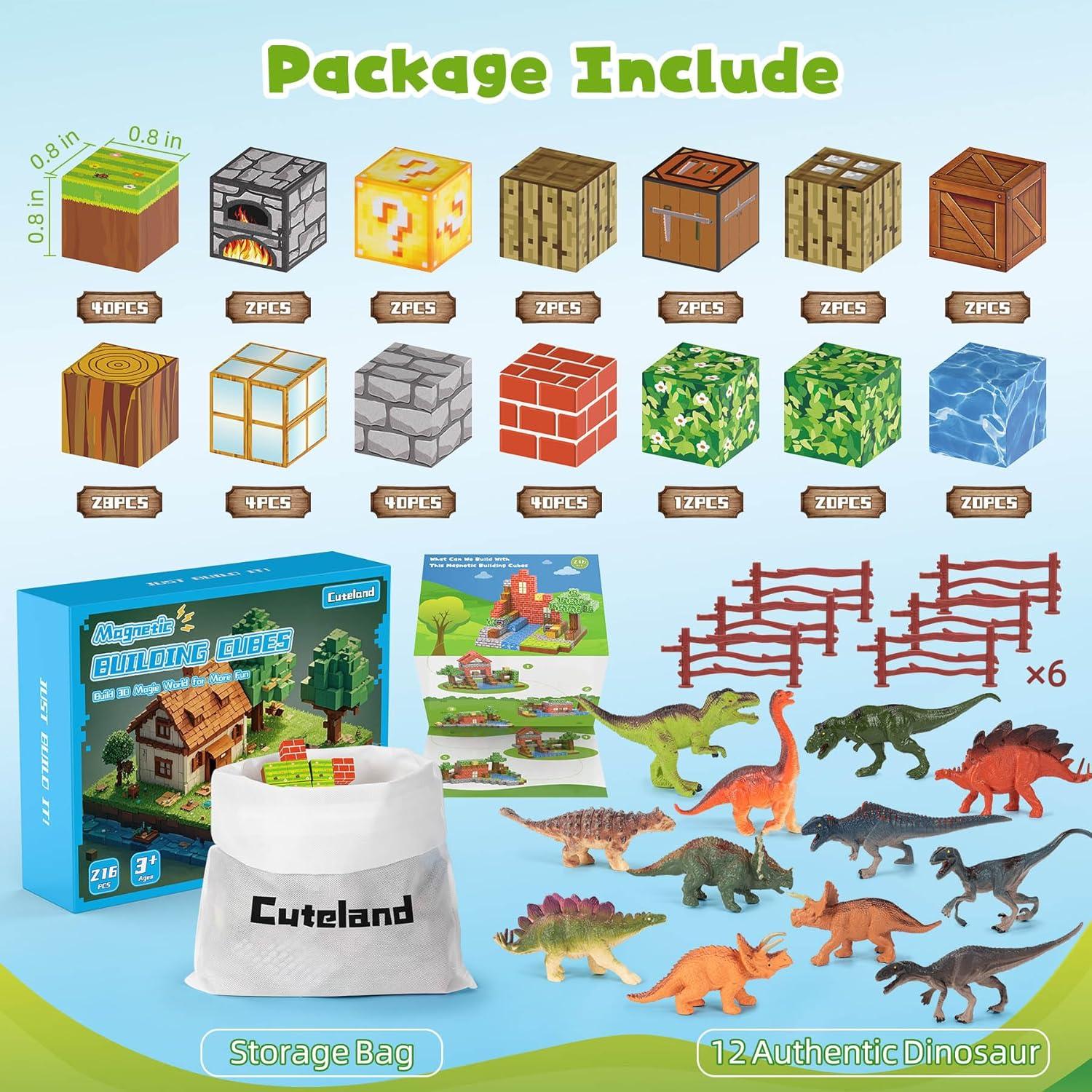 Bloques Magnéticos 216 Piezas Juguetes de Construcción para Niños