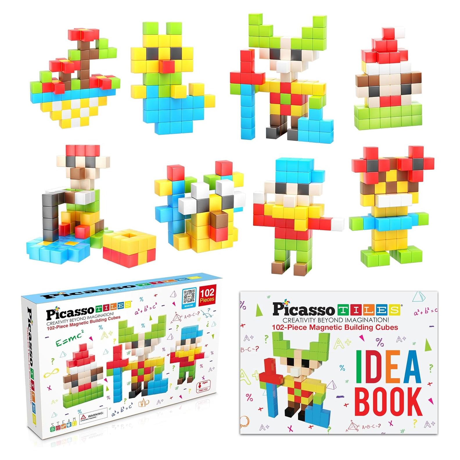 PicassoTiles Cubo Magnético 102 Piezas 1" Juguete Educativo