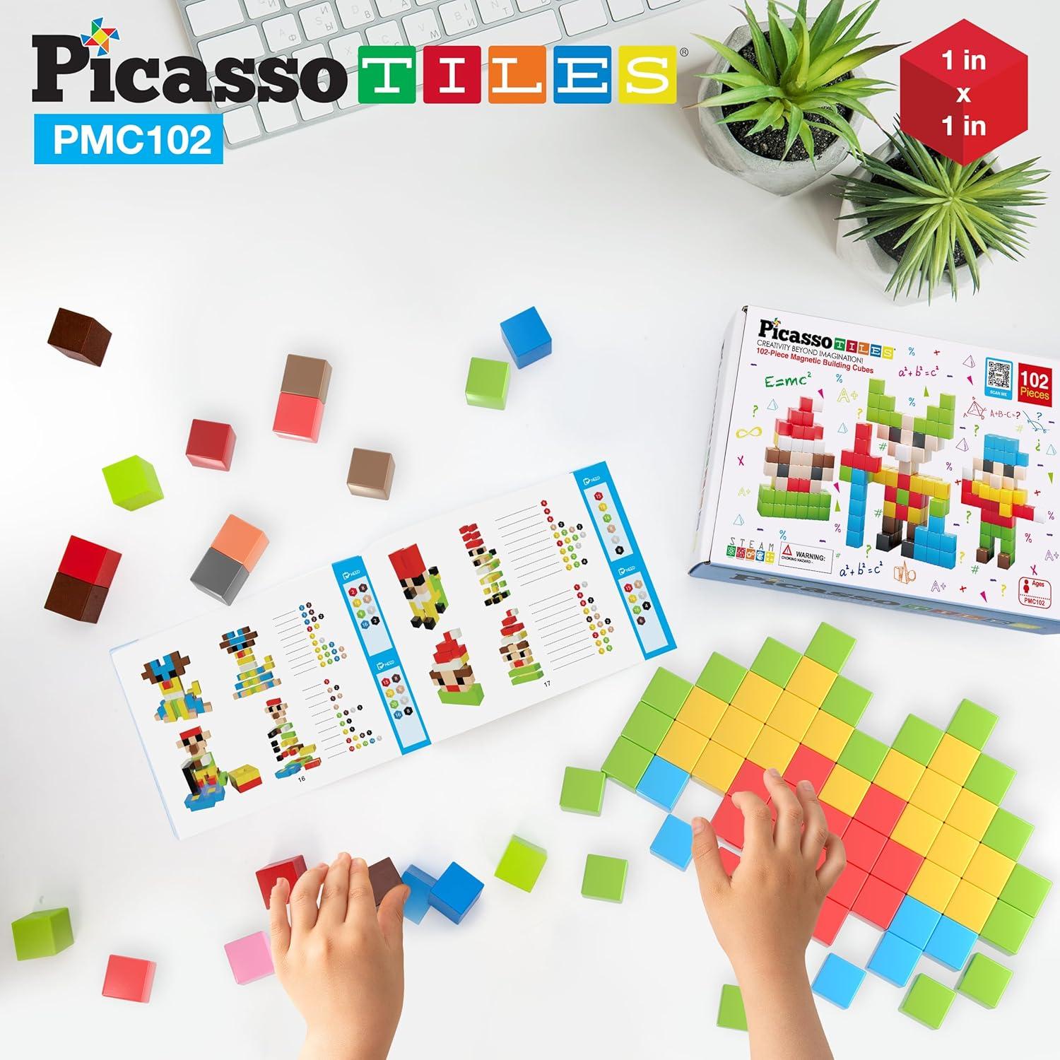 PicassoTiles Cubo Magnético 102 Piezas 1" Juguete Educativo