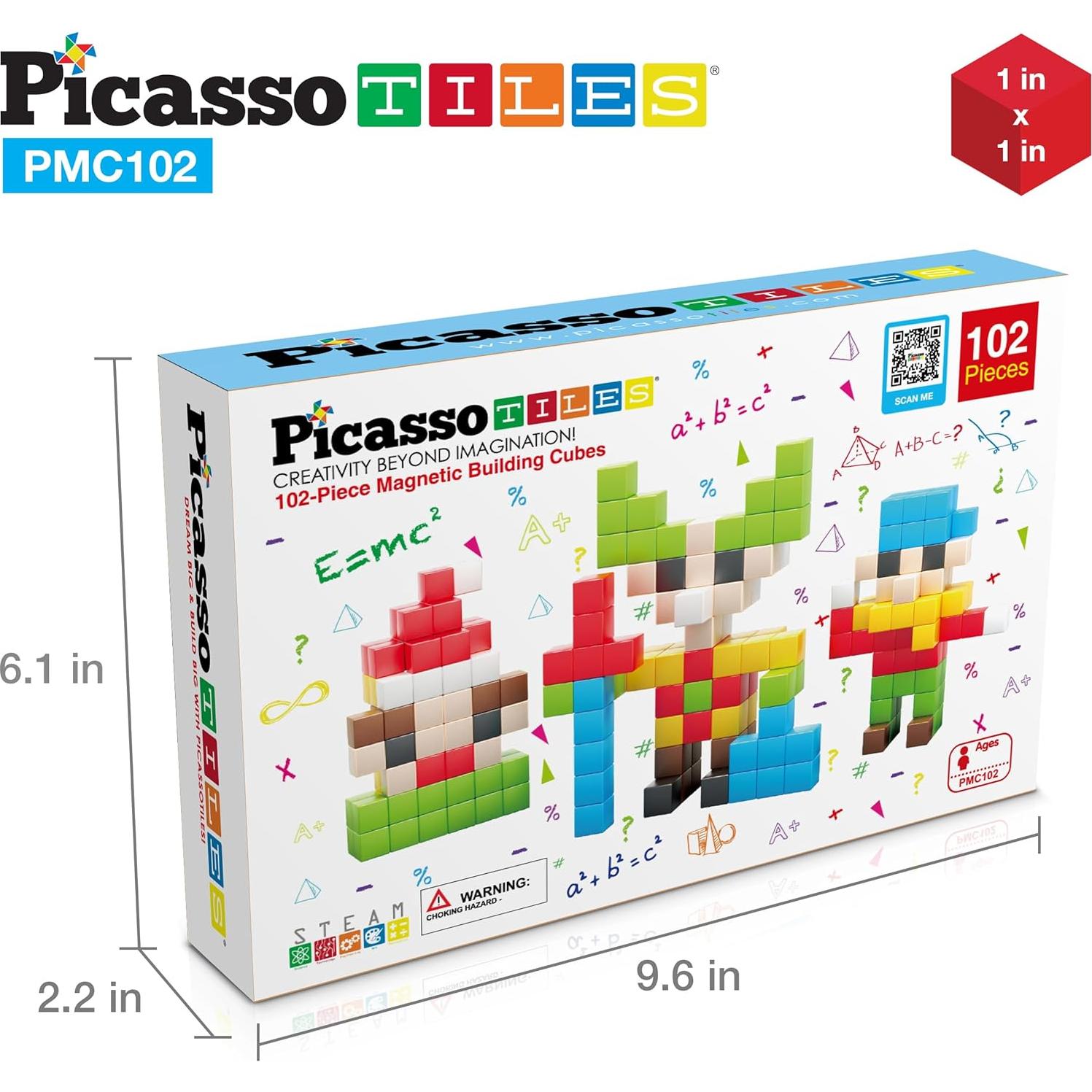 PicassoTiles Cubo Magnético 102 Piezas 1" Juguete Educativo