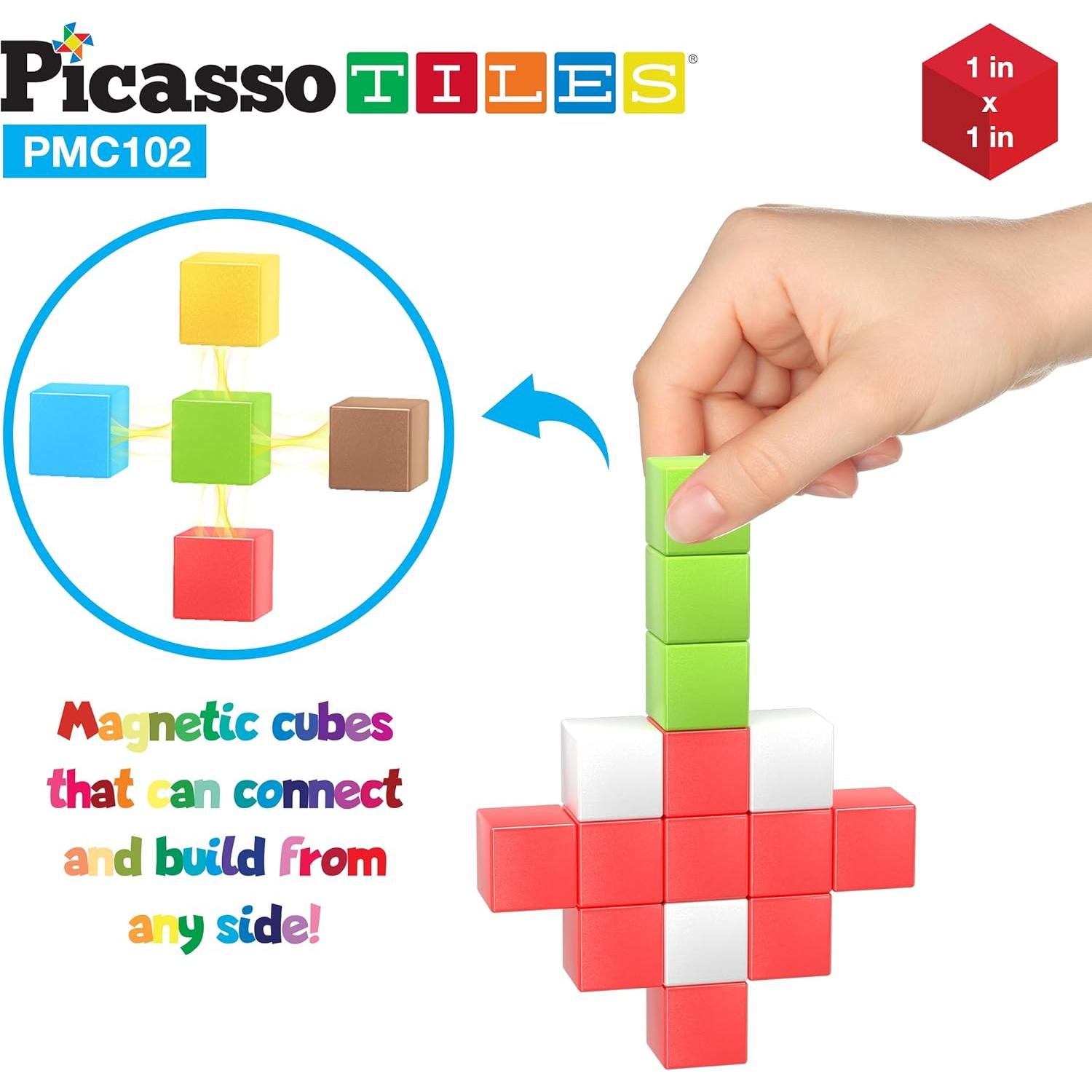 PicassoTiles Cubo Magnético 102 Piezas 1" Juguete Educativo