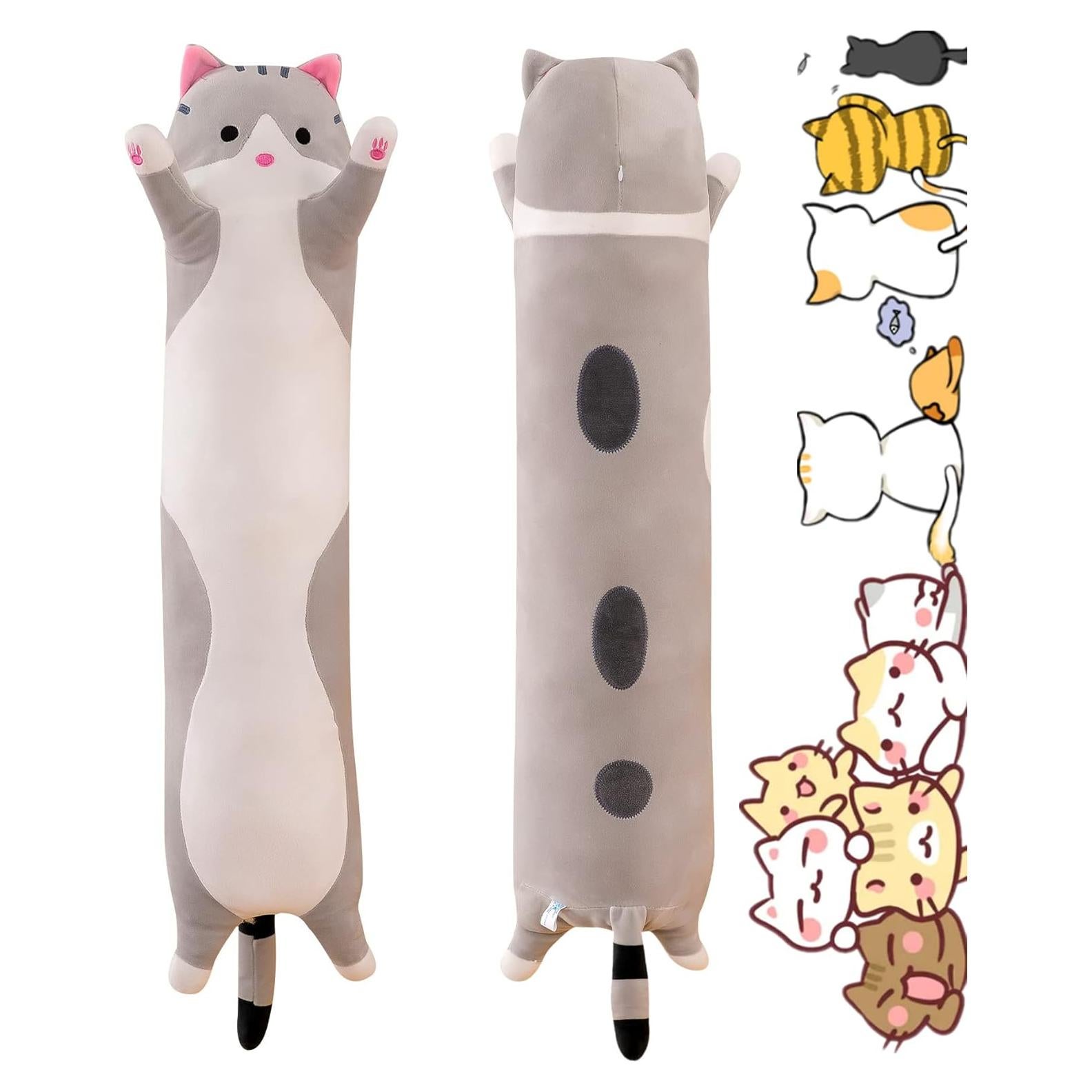 Almohada de Peluche Gato Gris 50cm Rexinc Suave y Abrazable