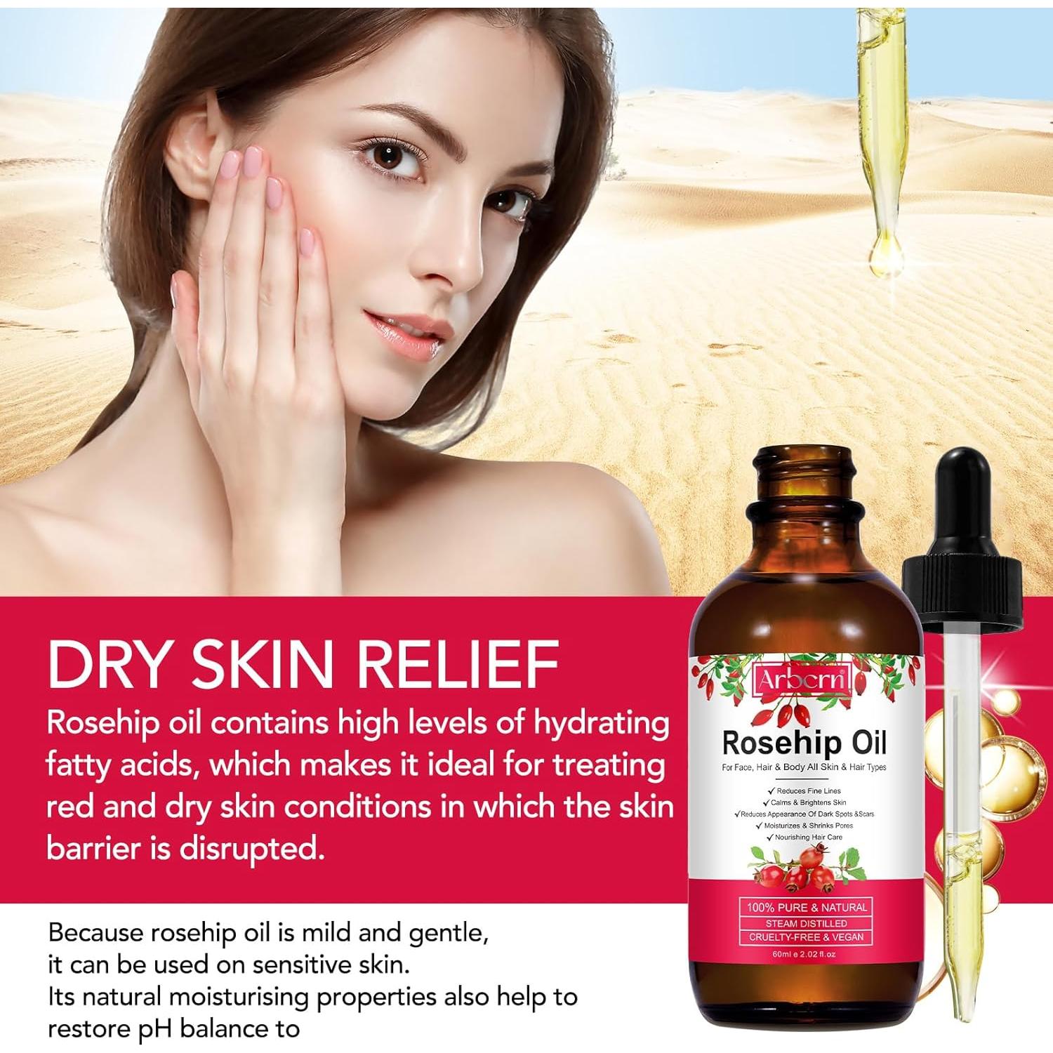 Aceite de Rosa Mosqueta 100% Puro 59.15 ml - Hidratante Facial y Capilar