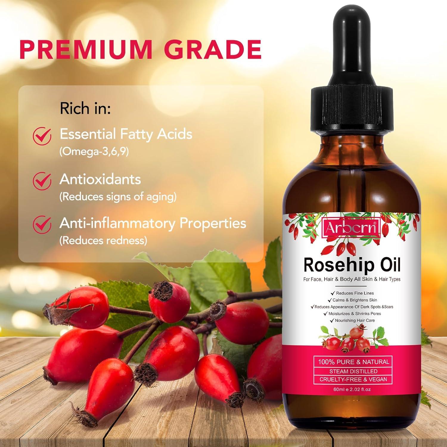 Aceite de Rosa Mosqueta 100% Puro 59.15 ml - Hidratante Facial y Capilar