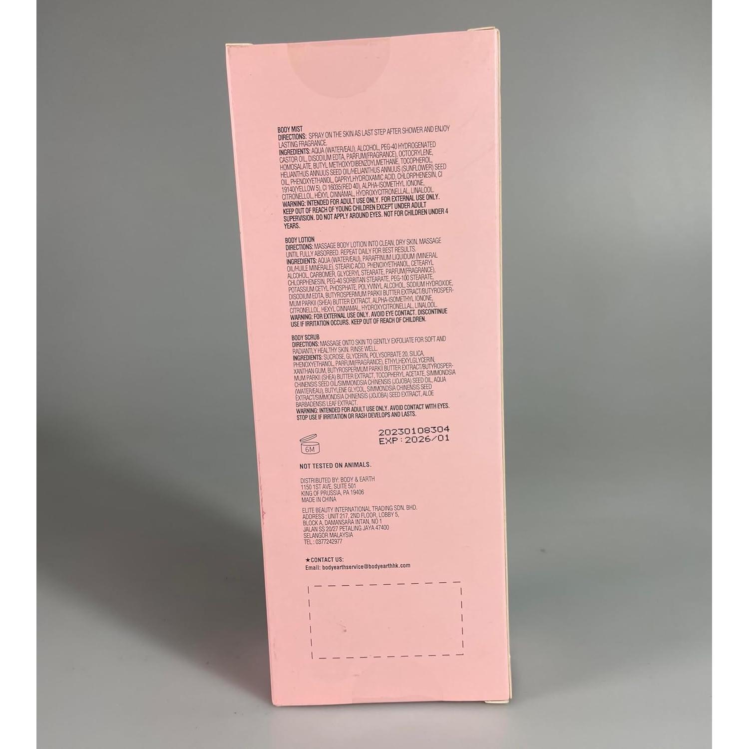 Set de Spa Body & Earth 3 Piezas Rosa - Perfume, Loción y Exfoliante