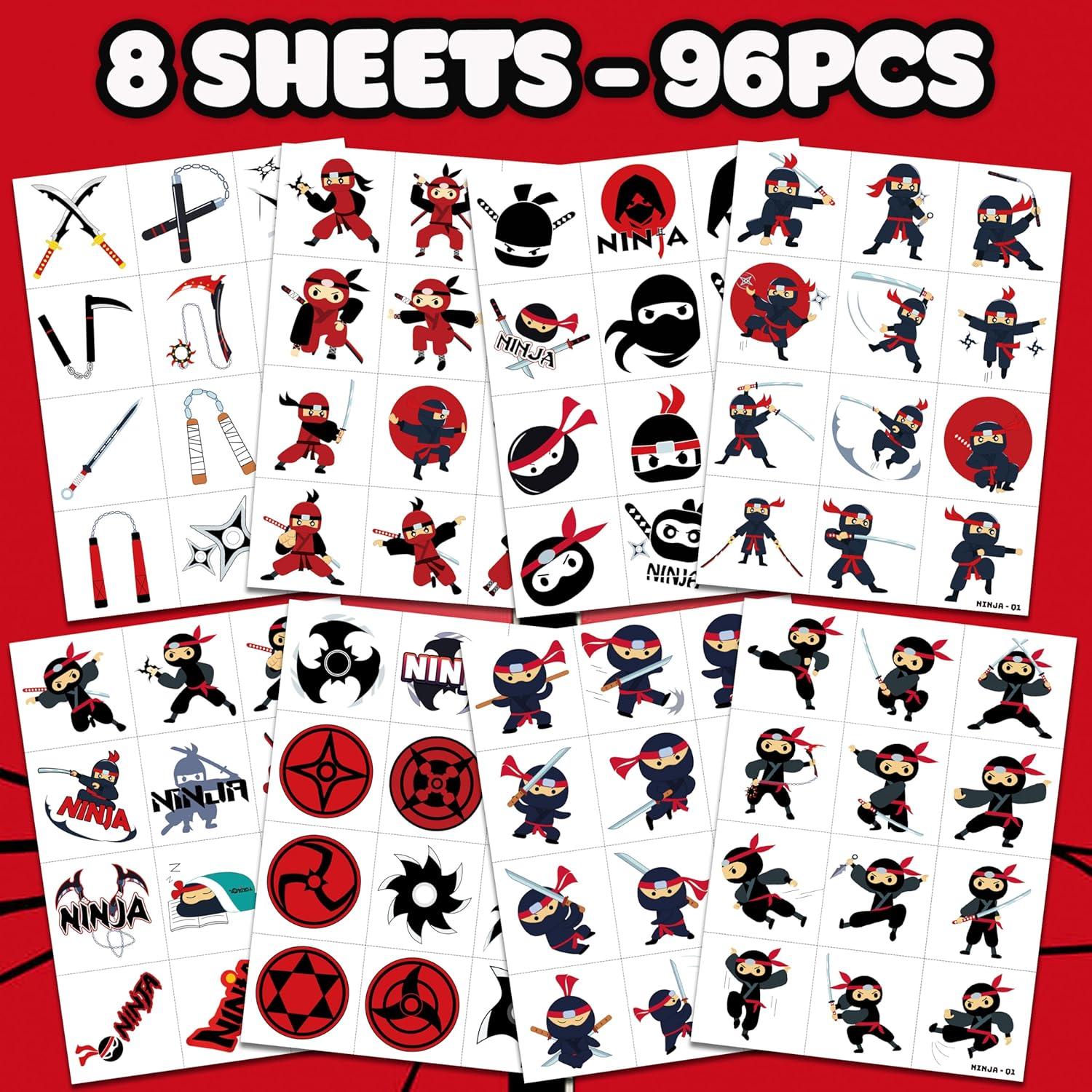 Tatuajes Temporales Ninja 96 PCS 91TATTOOS para Niños