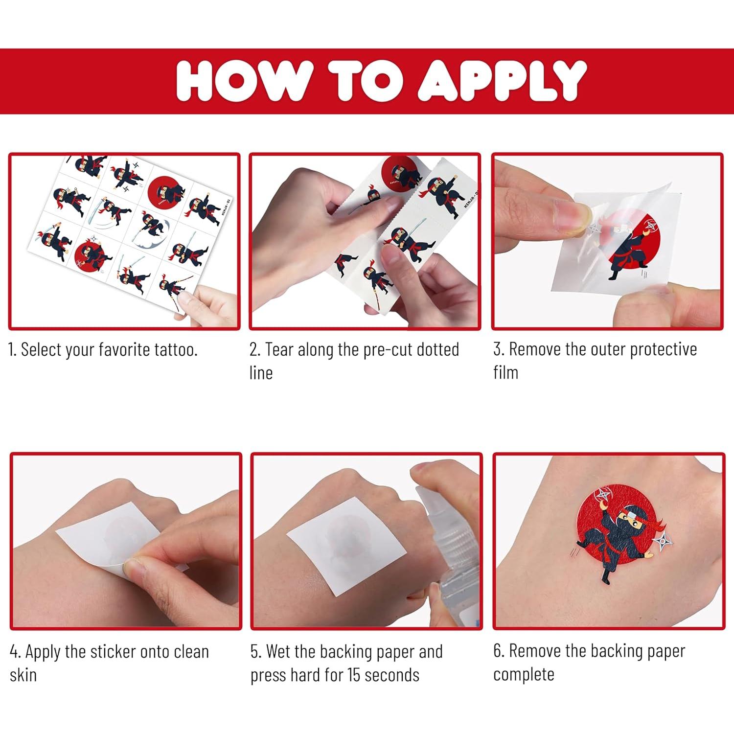 Tatuajes Temporales Ninja 96 PCS 91TATTOOS para Niños