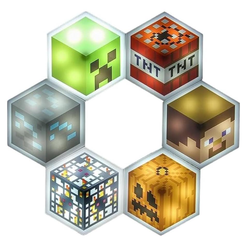 Luz Hexagonal LED Paladone Minecraft - 6 Piezas, Control Remoto