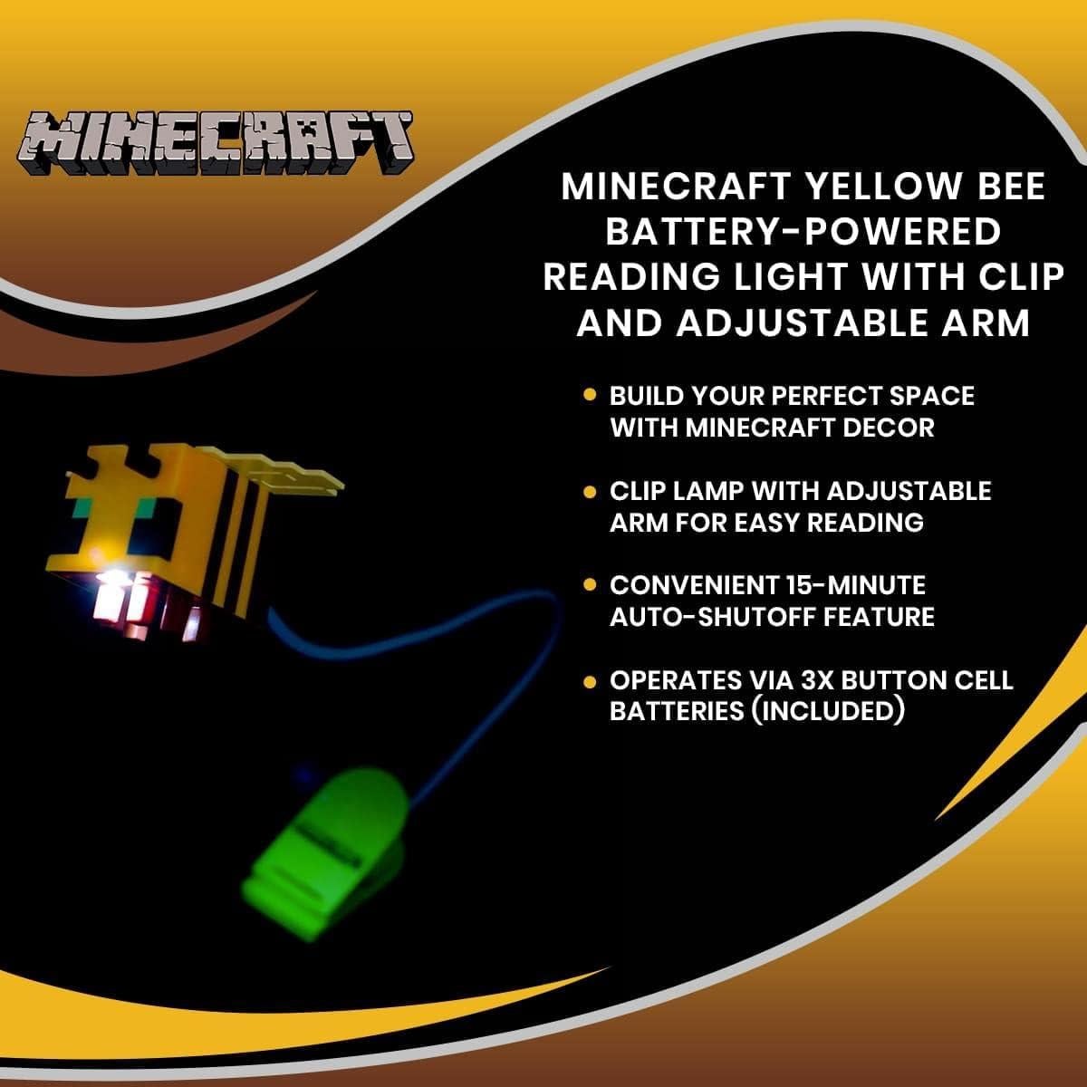 Luz de Lectura Abeja Minecraft con Clip y Brazo Ajustable 38 cm