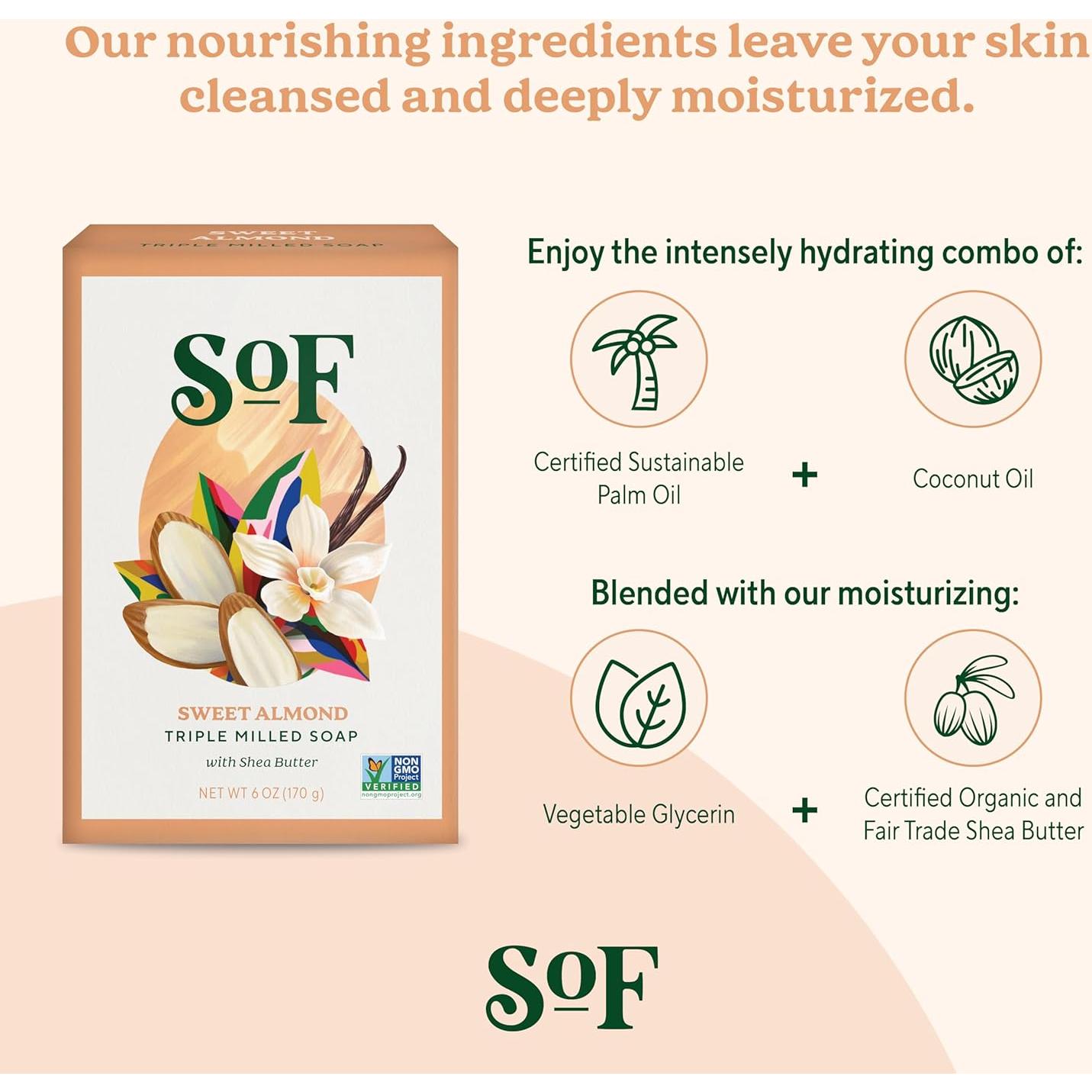 Jabón en Barra SoF Almendra Dulce - Vegano 170g (Paquete de 6)