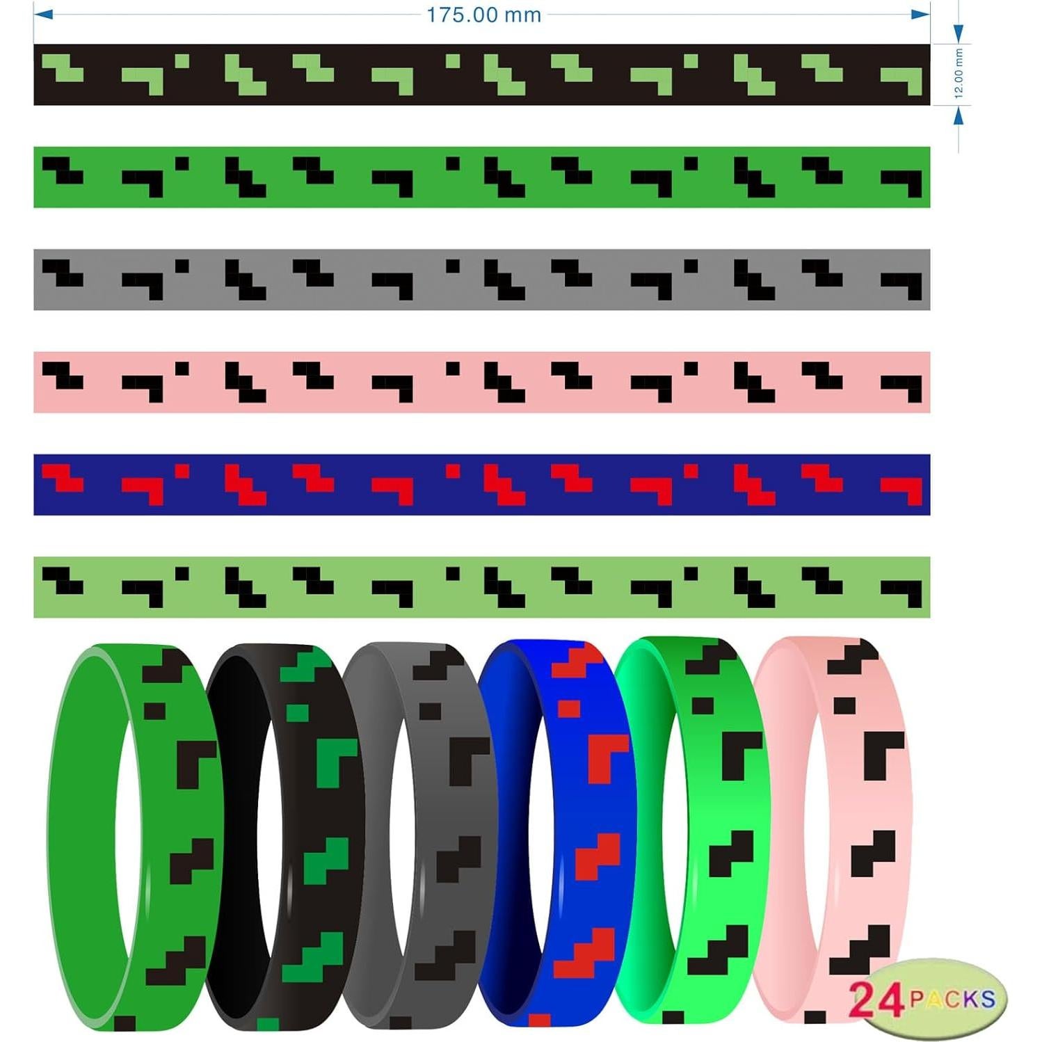 Pulseras de Silicona para Fiesta Pixel Ayinhov 24 Piezas