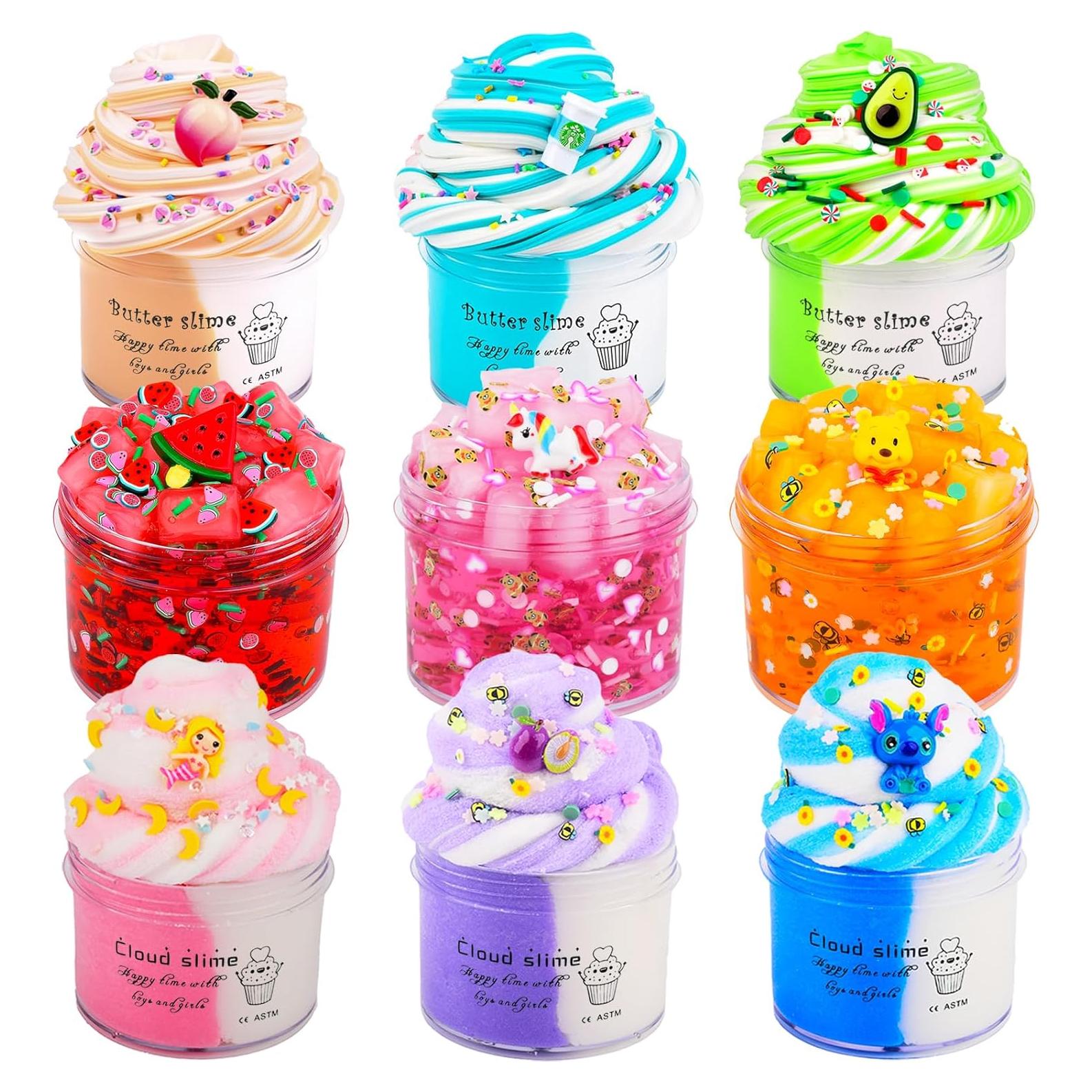 Kit de Slime 9 Paquetes Aeyiakov - 3 Jelly Cube, 3 Nube, 3 Mantequilla