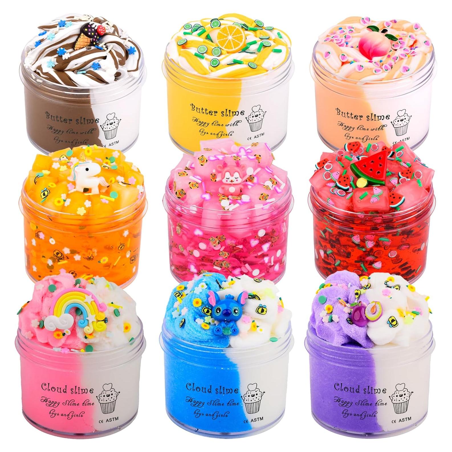 Kit de Slime 9 Paquetes Dauwiaow - Crunchy, Mantequilla y Nublados