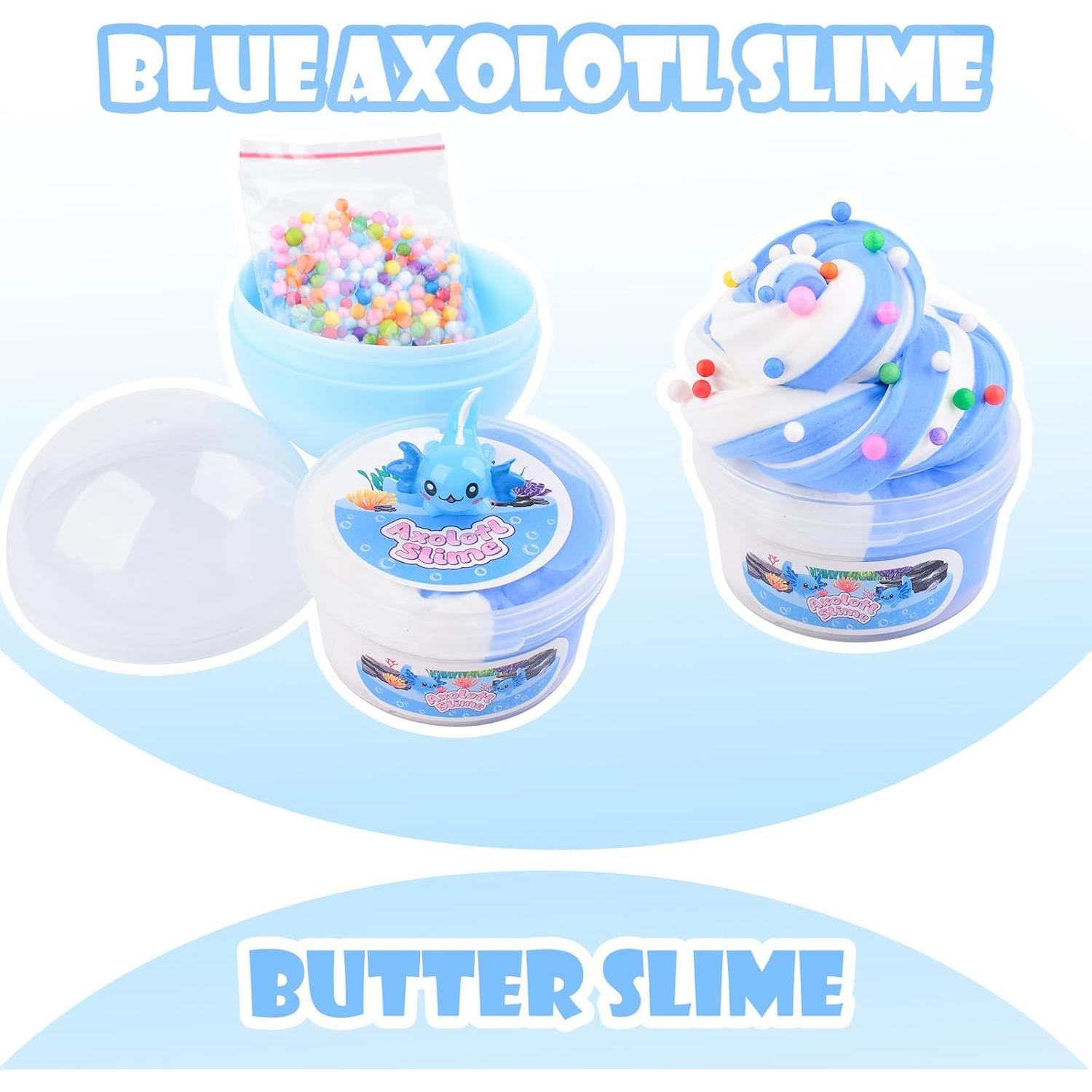 Kit de Slime 3 Paquetes Axolote - Mantequilla Azul, Nube Púrpura, Rosa Crujiente