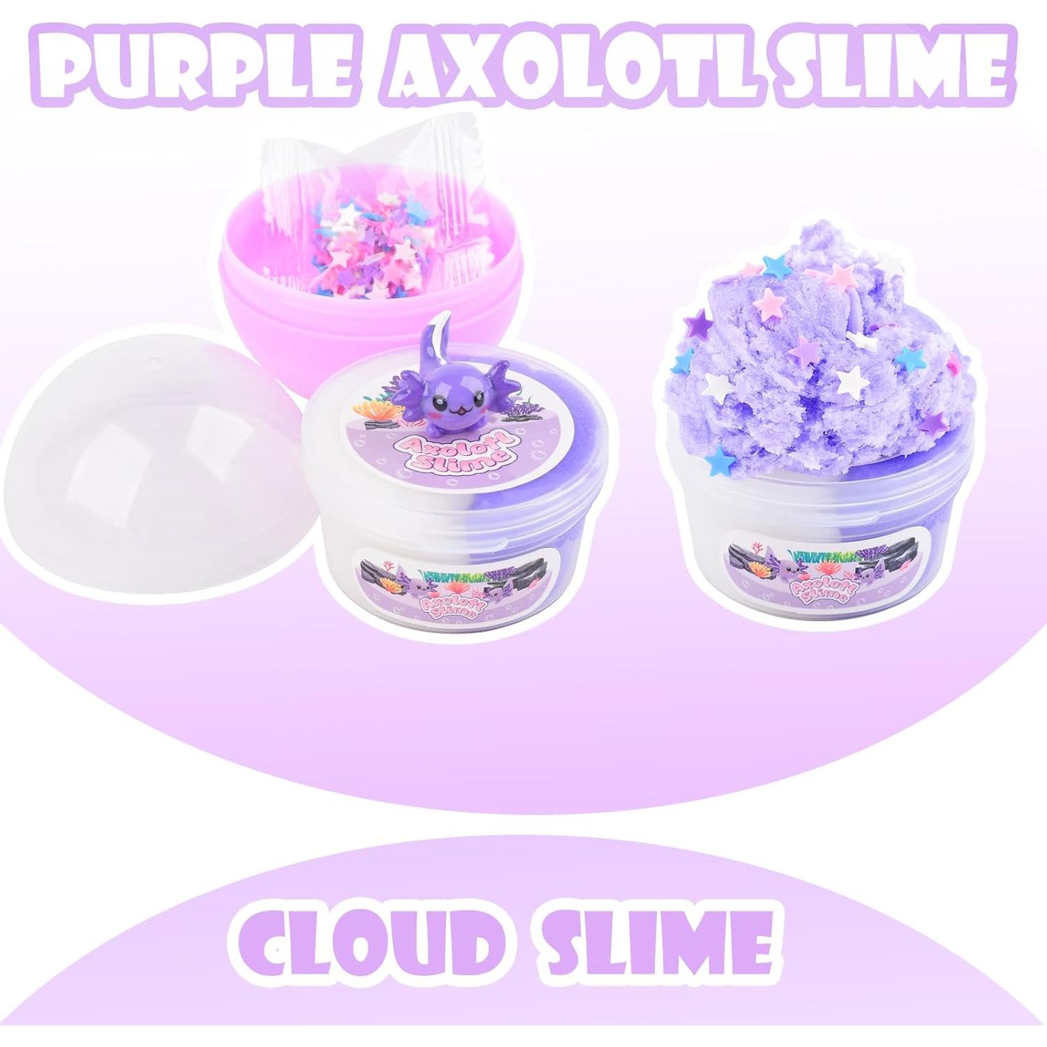 Kit de Slime 3 Paquetes Axolote - Mantequilla Azul, Nube Púrpura, Rosa Crujiente